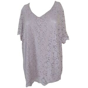 Liz Claiborne Career Blouse Woman 2X Lavender Lace Scallop Party Formal‎ Office